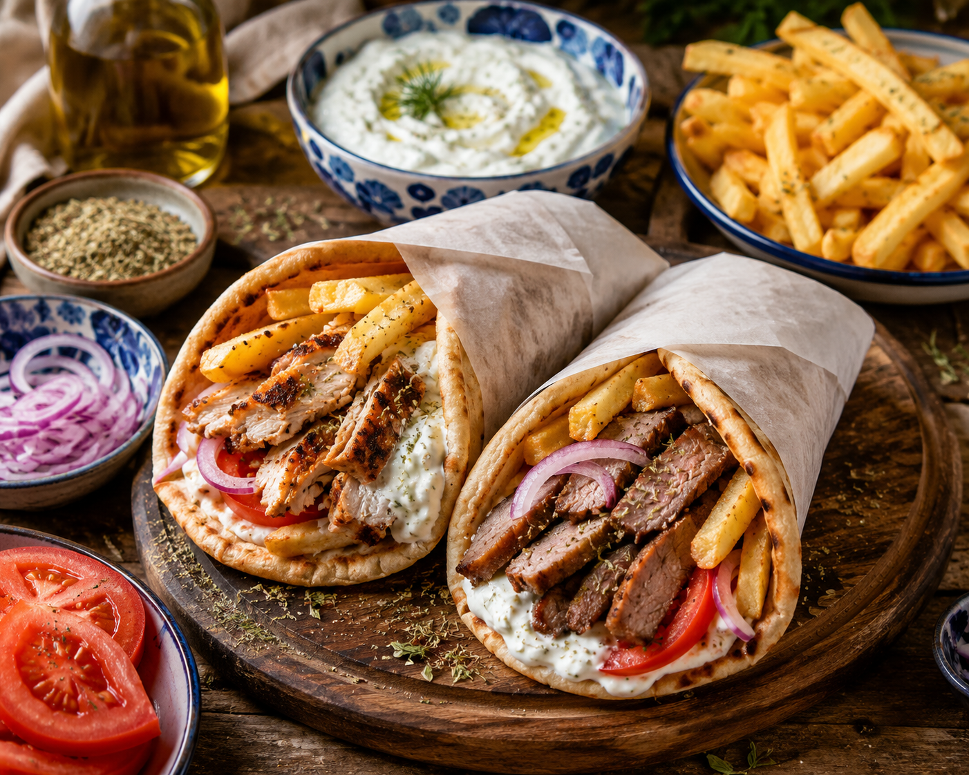 Discover everything you need to know about authentic Greek gyros, including their history, traditional pork and chicken gyros, homemade tzatziki, Greek marinades, and how to build the perfect gyro at home with Baba's Bakaliko.