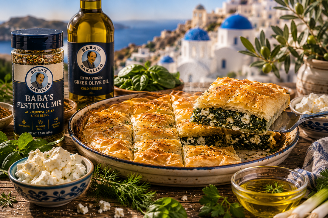 Learn everything about authentic Greek spanakopita, including feta cheese, phyllo dough, spinach, olive oil, and family traditions. Discover how to make Greece's famous spinach pie at home.