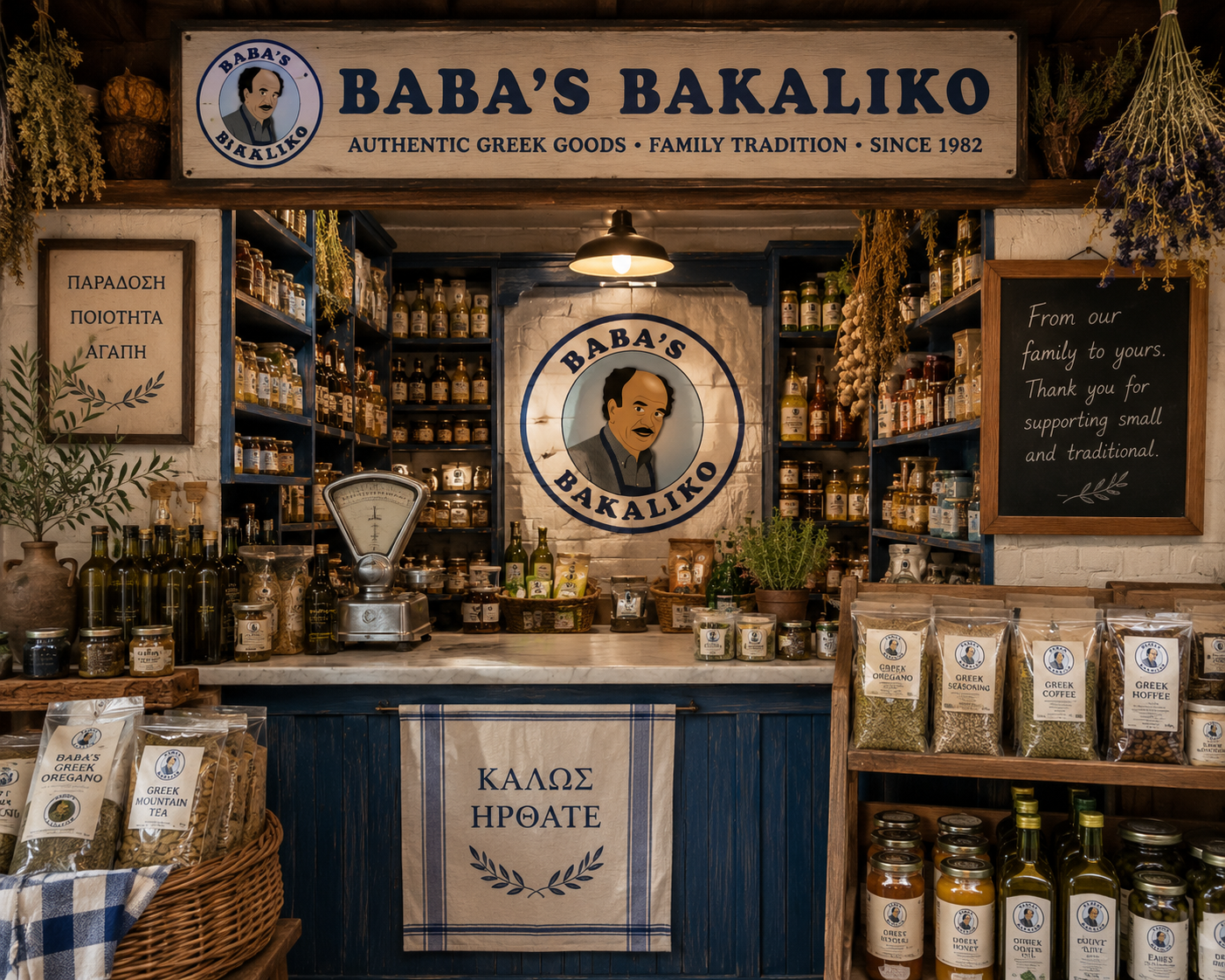 Baba's Bakaliko is routed in a traditional Greek Country Store