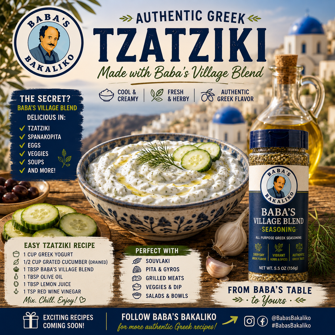 Authentic Greek Tzatziki Recipe | Homemade Tzatziki with Greek Yogurt | Baba's Bakaliko