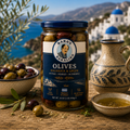 Authentic Greek olives from Baba's Bakaliko featuring Kalamata and green olives inspired by traditional Mediterranean cuisine and Greek family traditions.