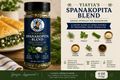 Yiayia’s Spanakopita Blend Greek spinach pie seasoning from Baba’s Bakaliko in a 4 oz spice jar beside traditional spanakopita